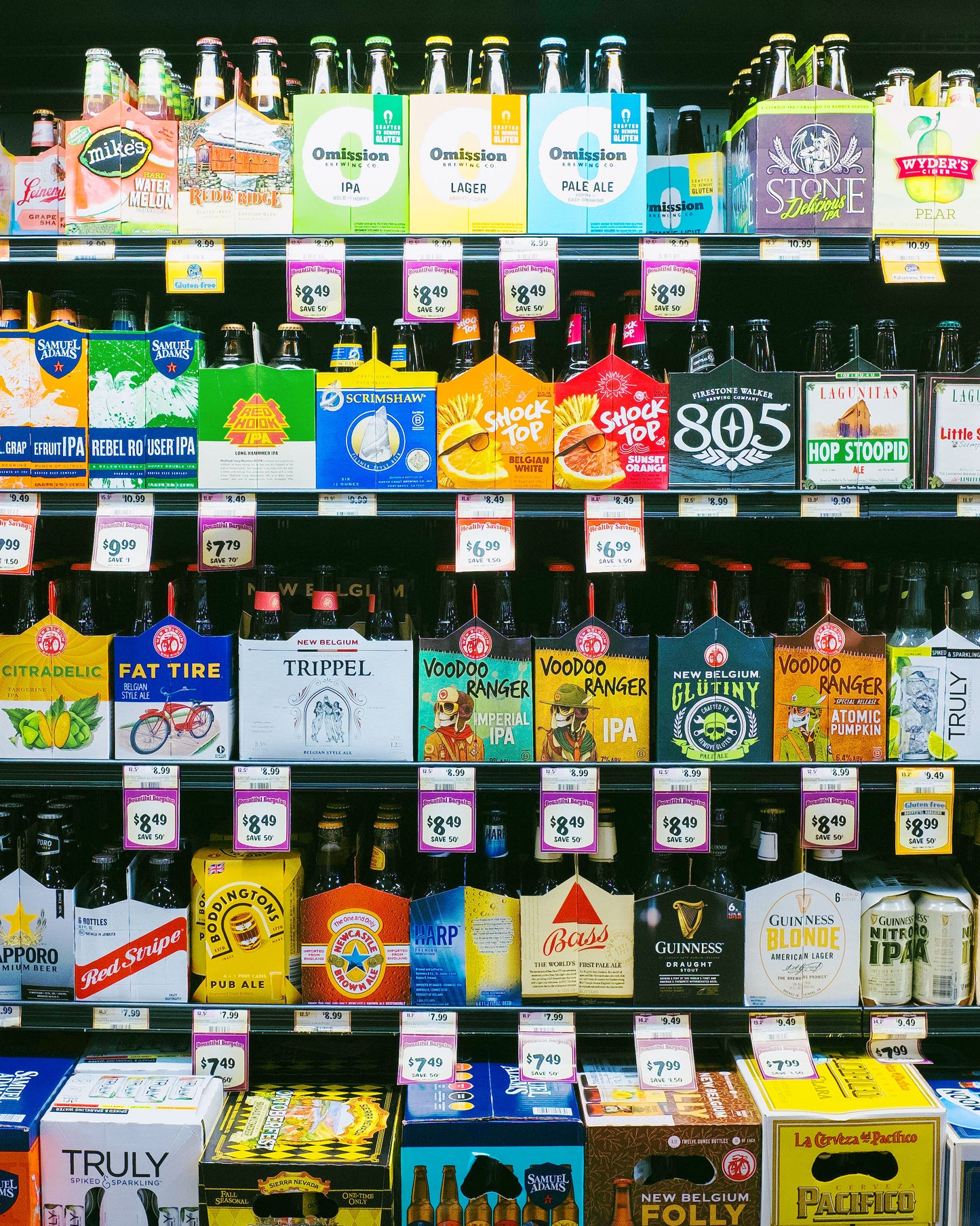 Rows of bottles in a liquor store.