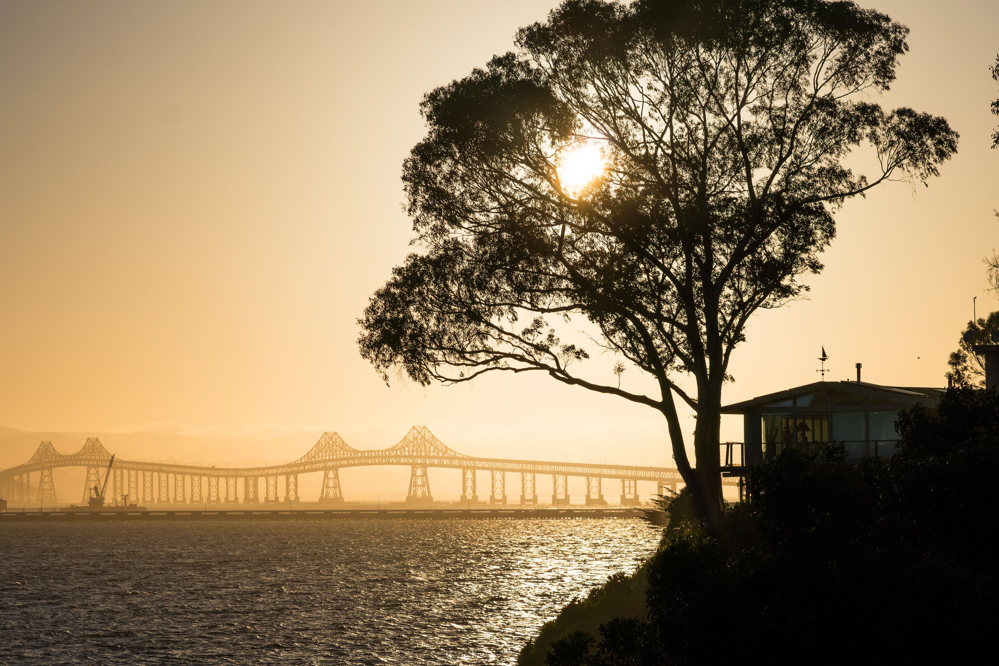 Keller Beach facing Richmond Bridge at sunset.