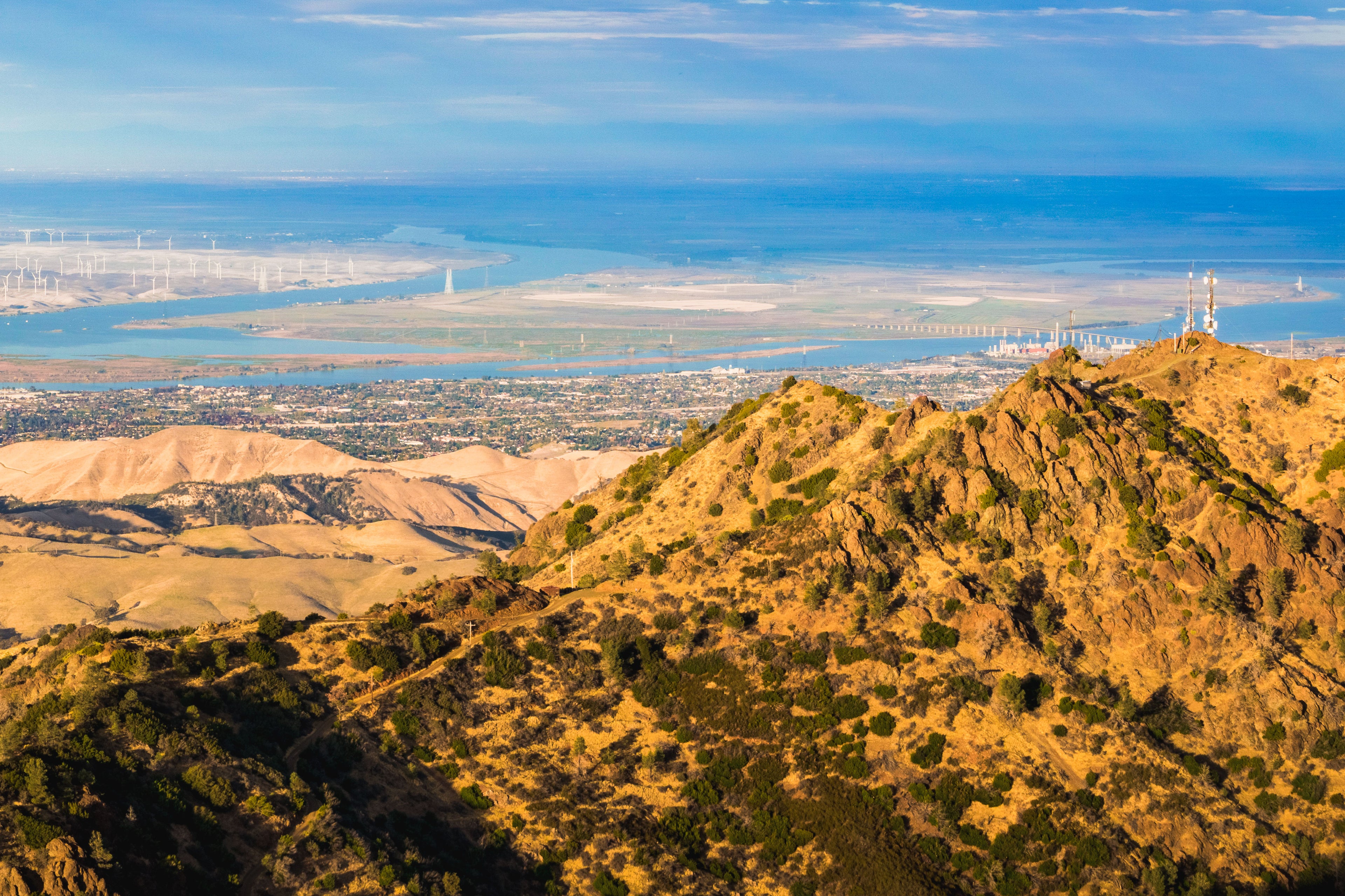 Panoramic view towards San Joaquin river from the summit of Mt. Diablo.