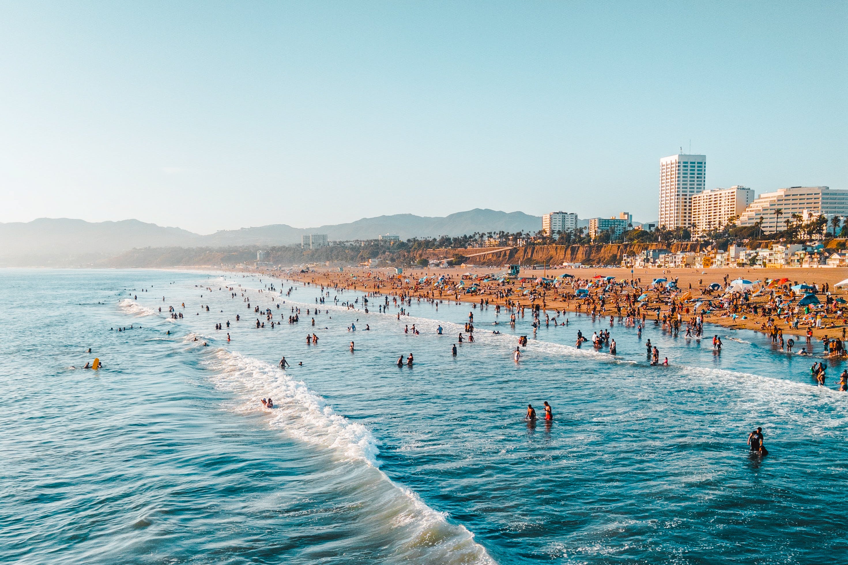 Santa Monica Pier at sunset.